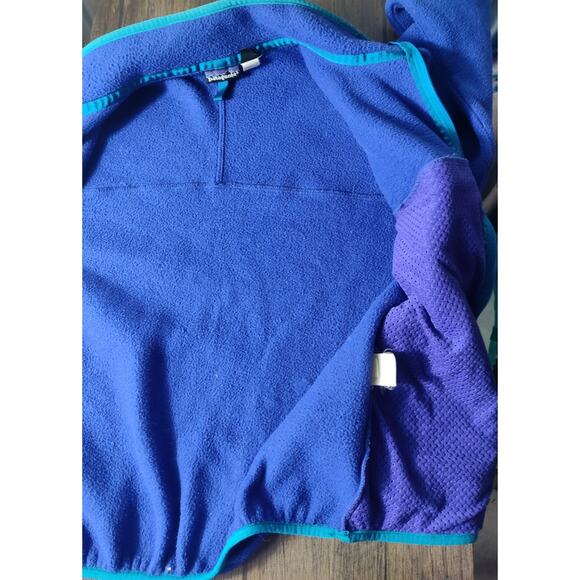 Patagonia Retro Dark Blue Aqua Turquoise Fleece Full Zip Jacket Vintage Large - Picture 3 of 11